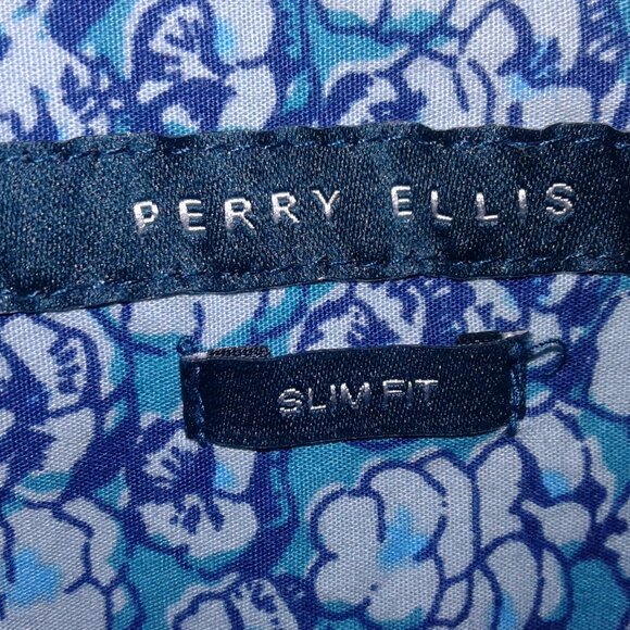 large men's Perry Ellis blue & white floral long sleeve shirt - Picture 2 of 4